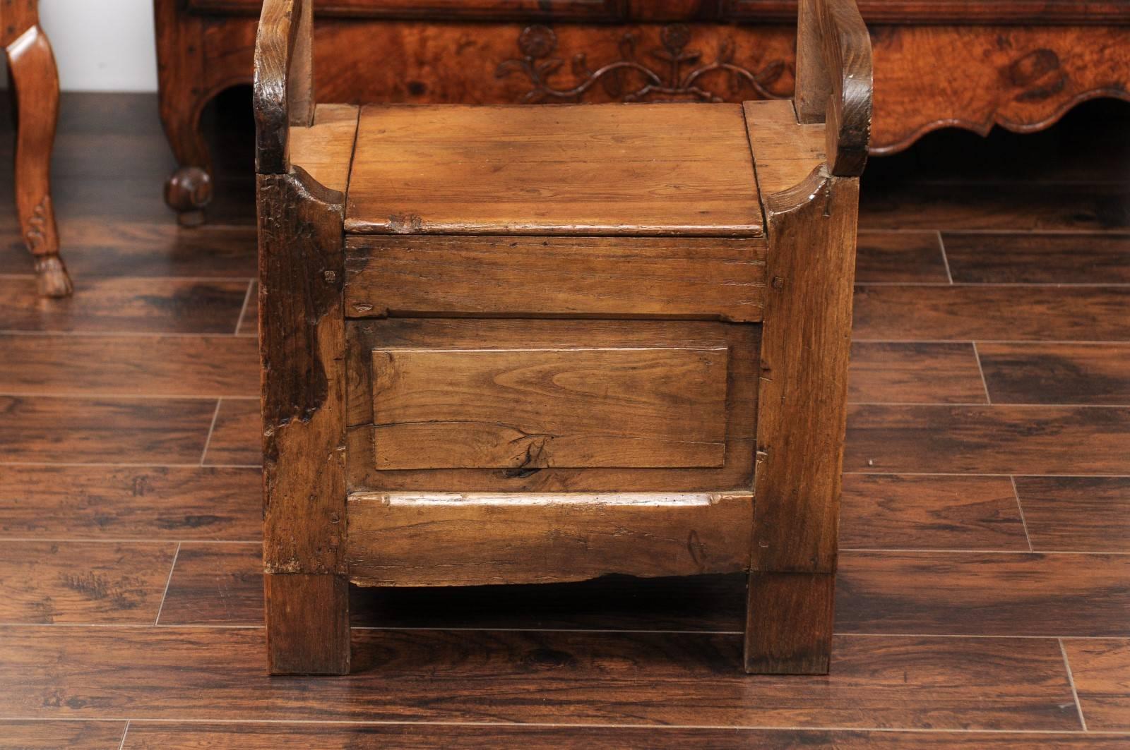 English Country Pine Chair circa 1800 with Scrolled Arms and Lift-Top Seat For Sale 3