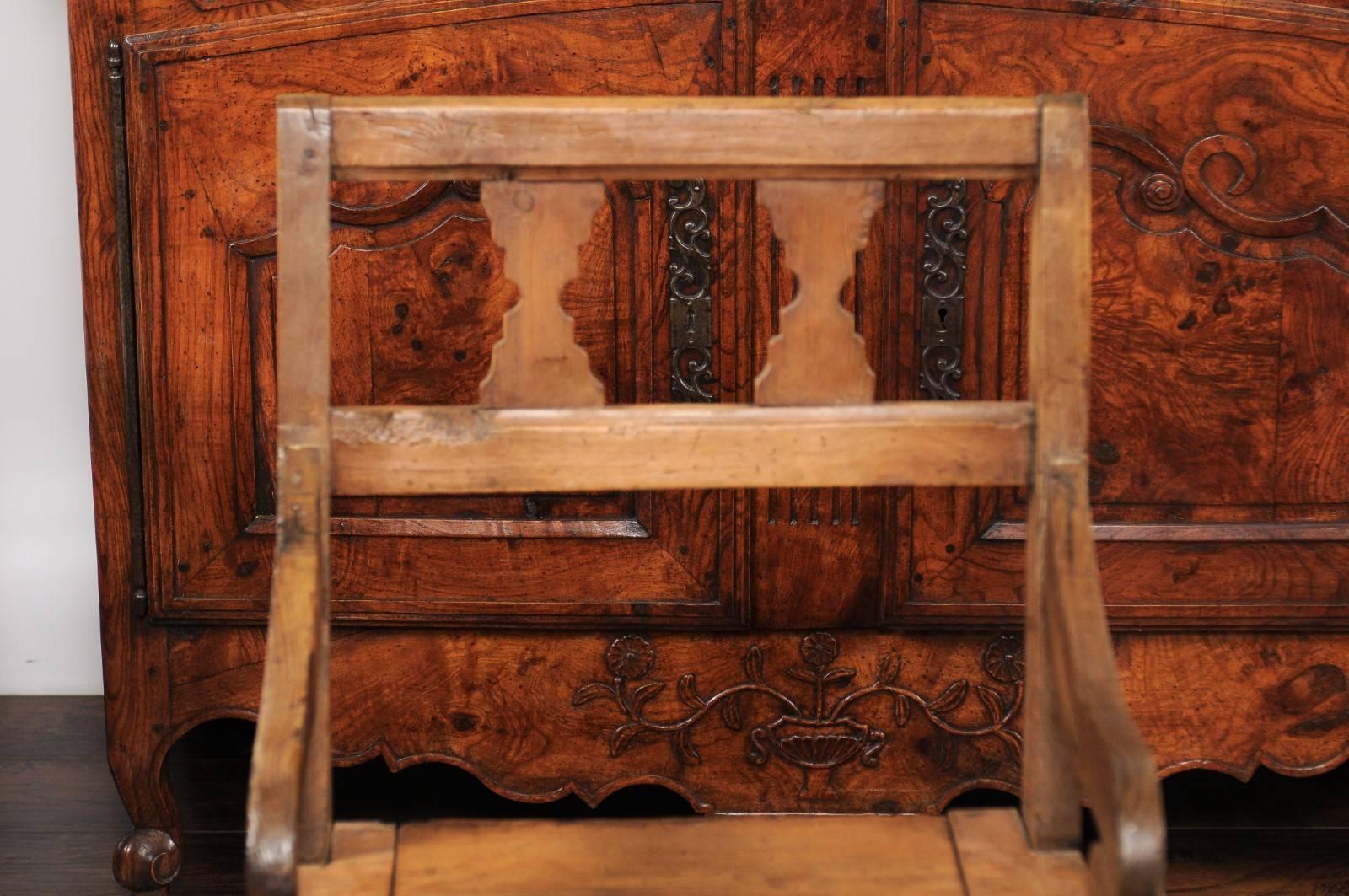 English Country Pine Chair circa 1800 with Scrolled Arms and Lift-Top Seat For Sale 4