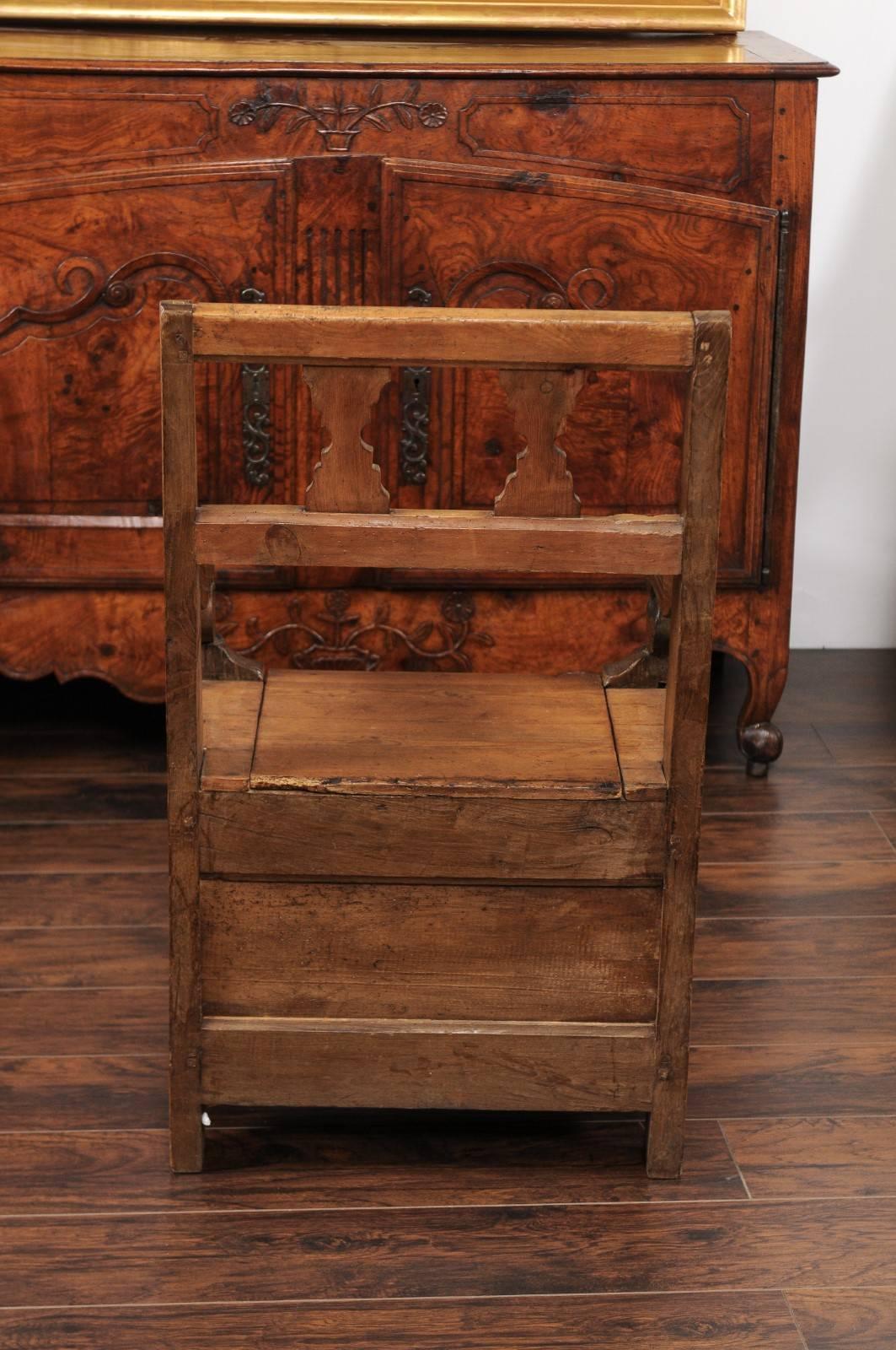 English Country Pine Chair circa 1800 with Scrolled Arms and Lift-Top Seat For Sale 1