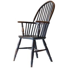 English Country Stick Back Windsor Chair, 19th Century, Rustic, Original Paint