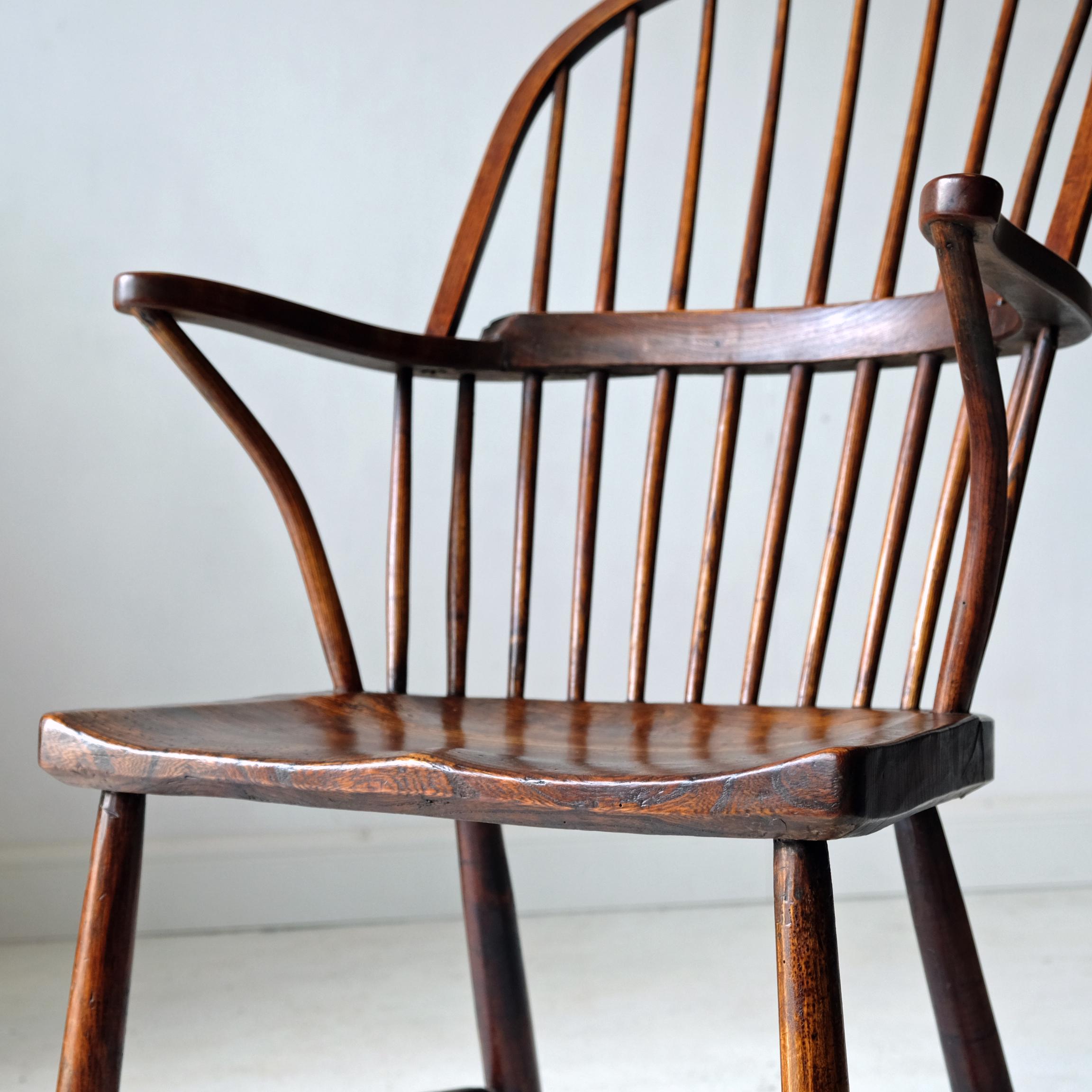 English Country Stickback Windsor Chair, Simple, Rustic, 19th Century, Elm, Ash In Good Condition In Totnes, GB