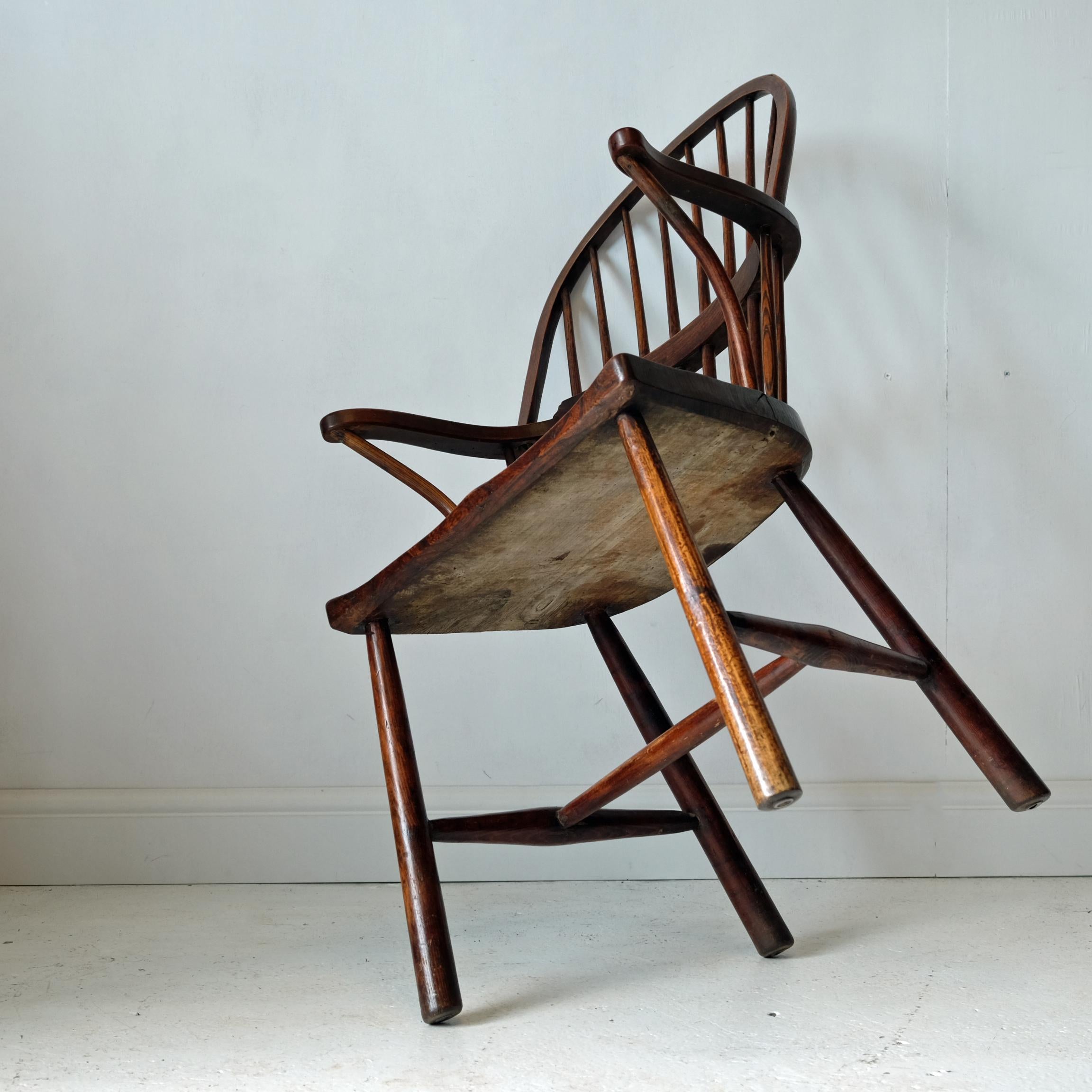 English Country Stickback Windsor Chair, Simple, Rustic, 19th Century, Elm, Ash 2