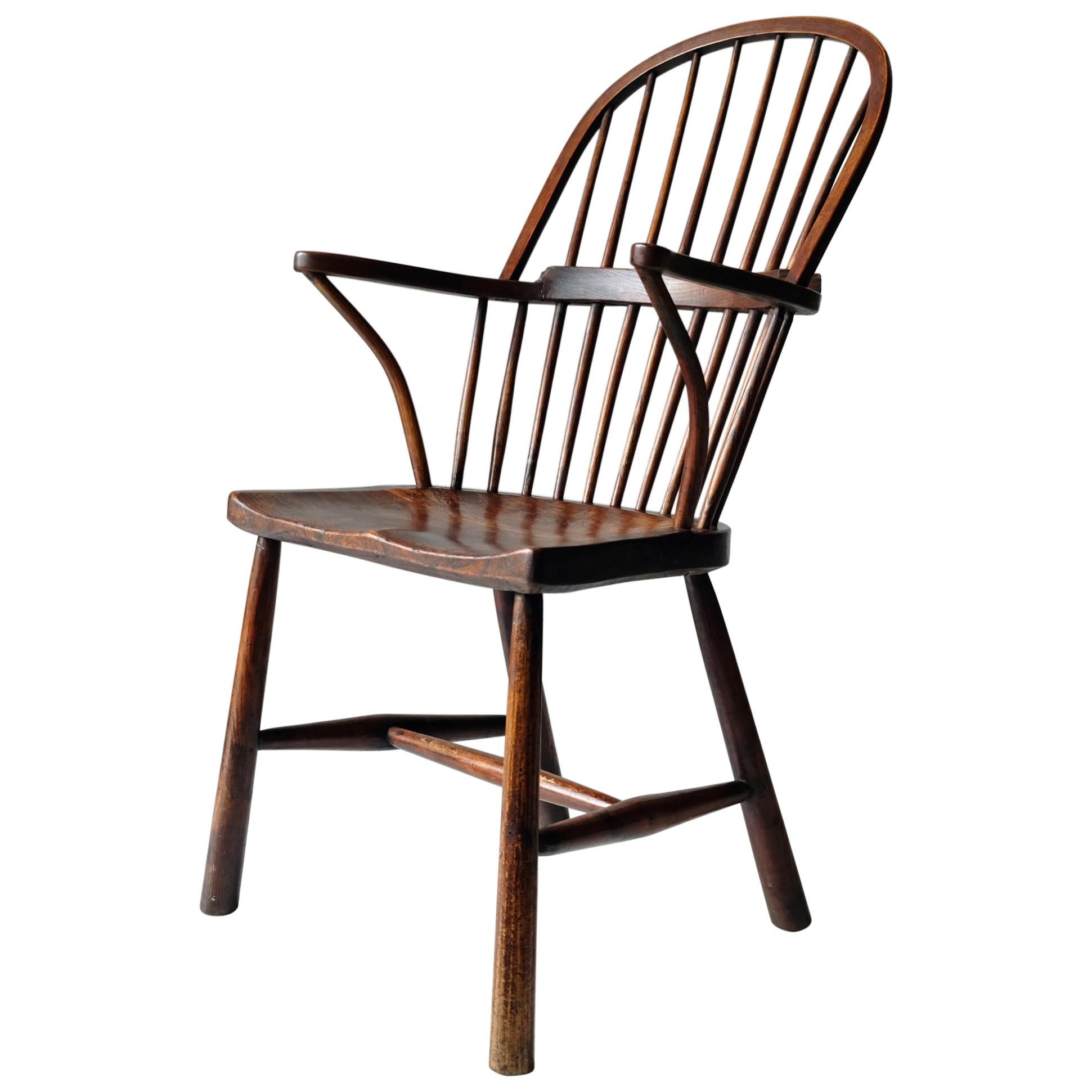 English Country Stickback Windsor Chair, Simple, Rustic, 19th Century, Elm, Ash