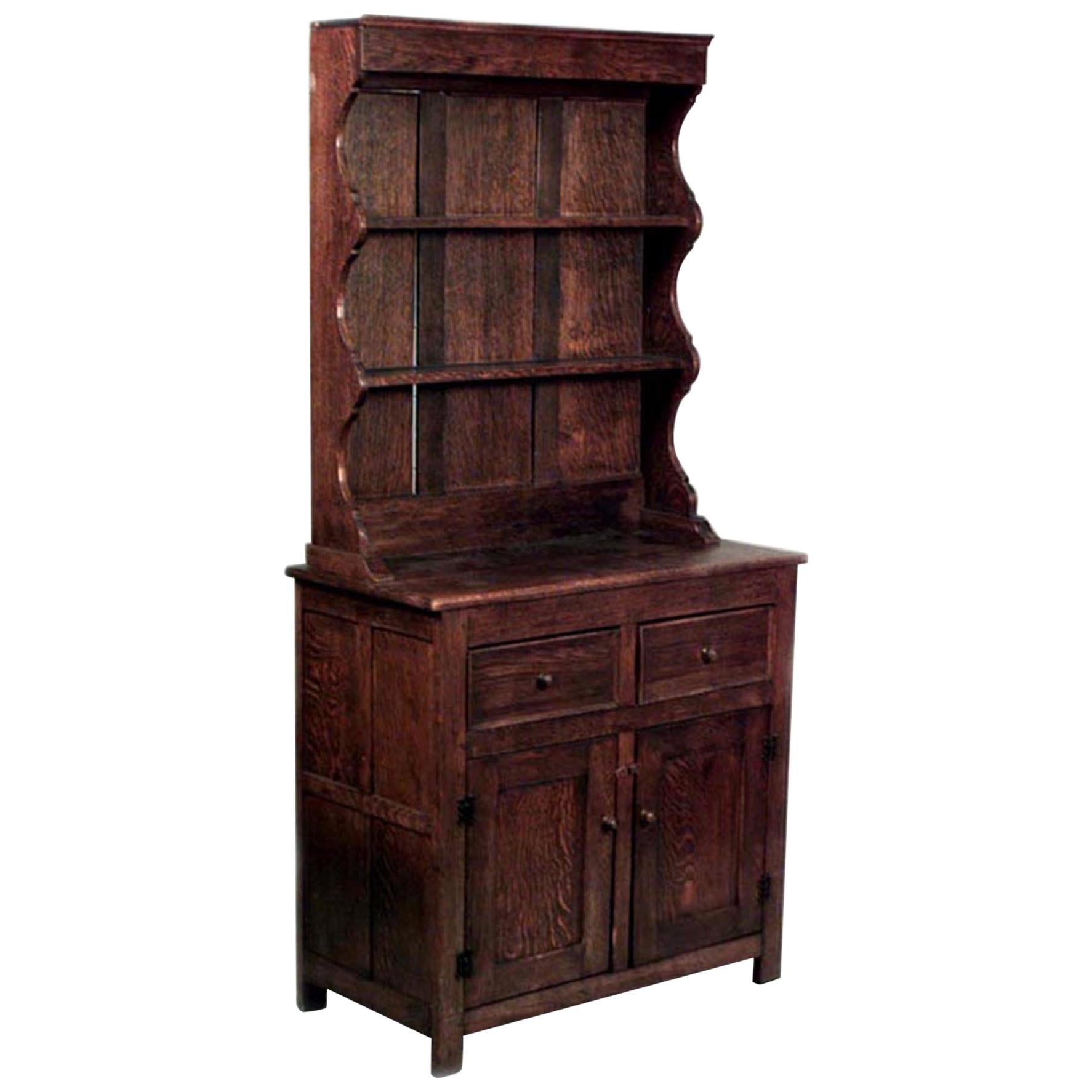 English Country Style Dark Oak Hutch Cabinet