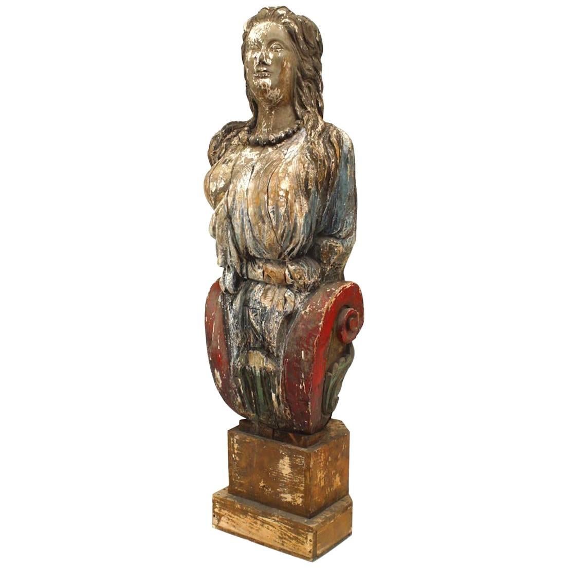 English Country Style '19th Century' Carved and Painted Figurehead For Sale