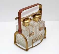 English Country Style Brass and Crystal Scotch Bourbon Horse Saddle Stirrup Tray