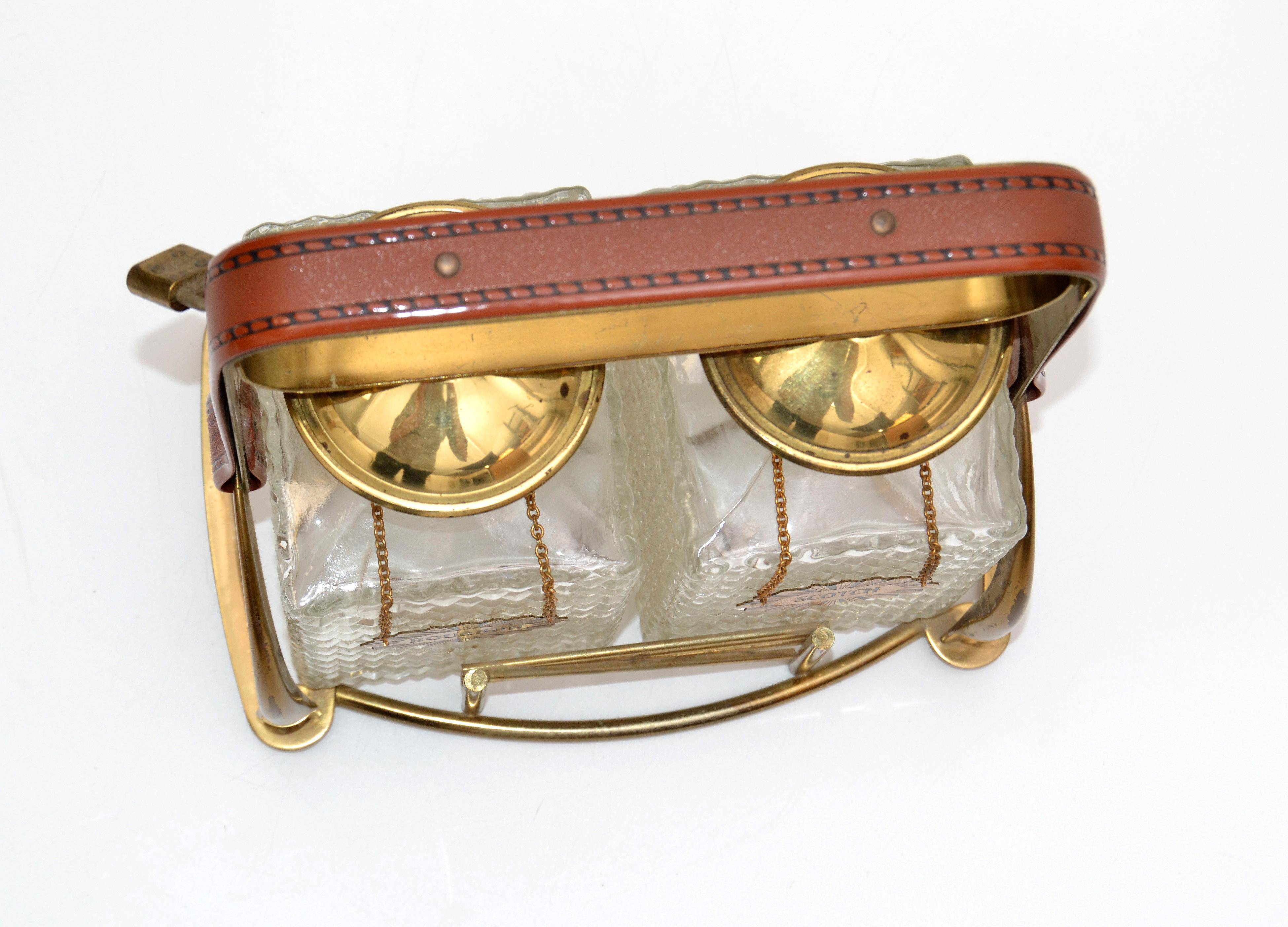 Hand-Crafted English Country Style Brass and Crystal Scotch Bourbon Horse Saddle Stirrup Tray