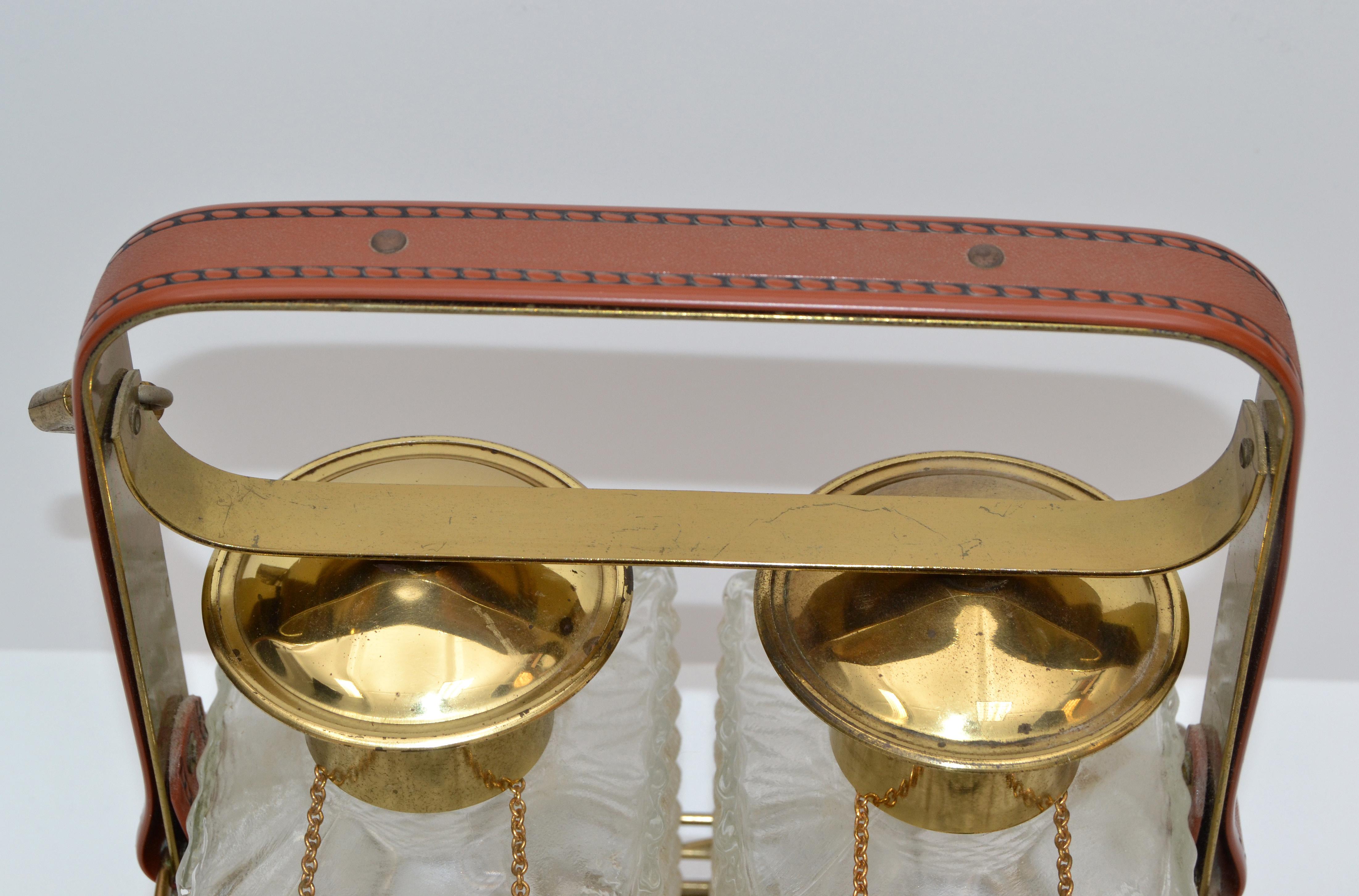 Mid-20th Century English Country Style Brass and Crystal Scotch Bourbon Horse Saddle Stirrup Tray