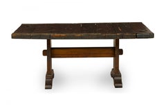 English Country style Oak Trestle and Iron Dining Table