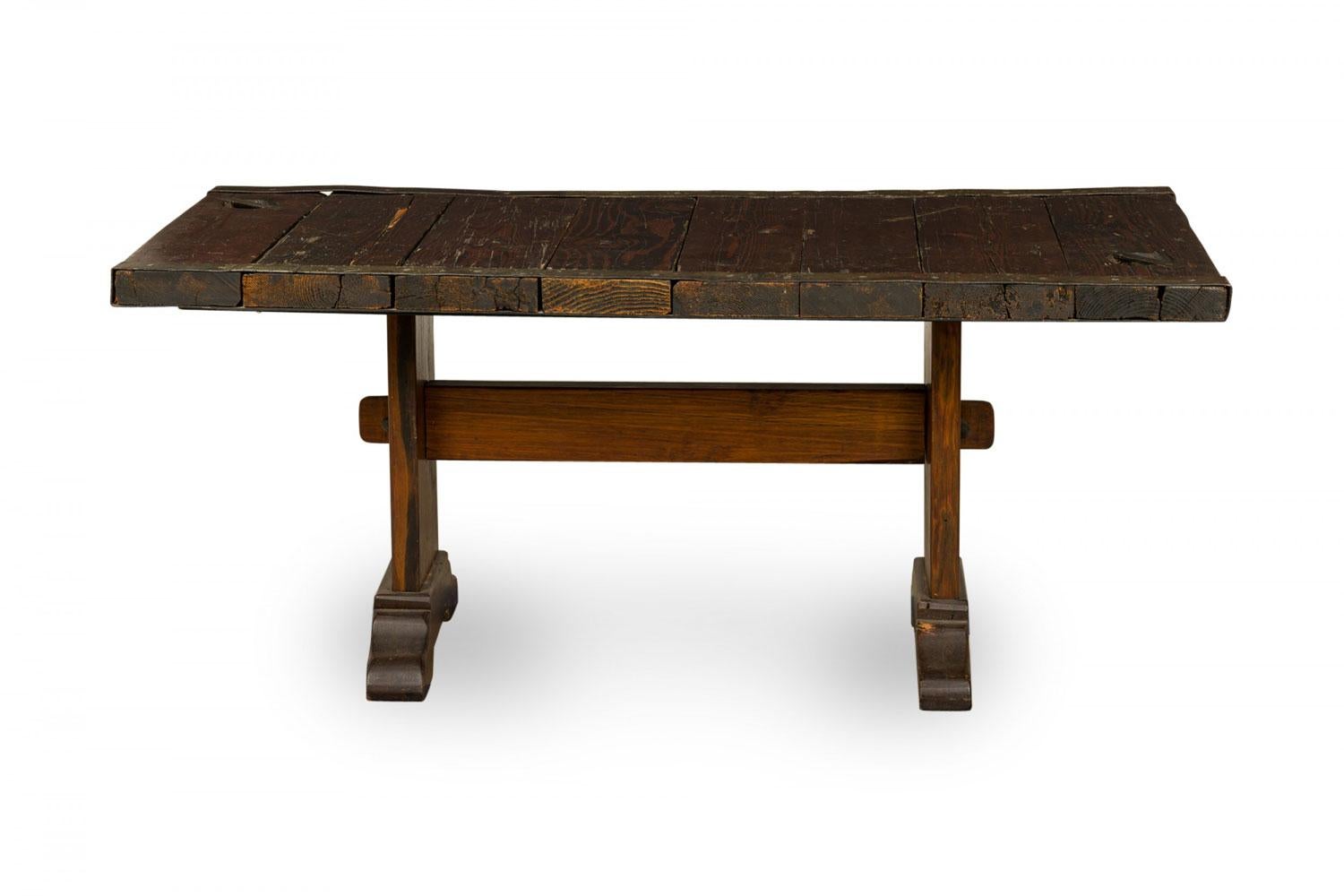 Tavolo da pranzo a cavalletto in Oak e ferro in stile country inglese In condizioni buone in vendita a Queens, NY