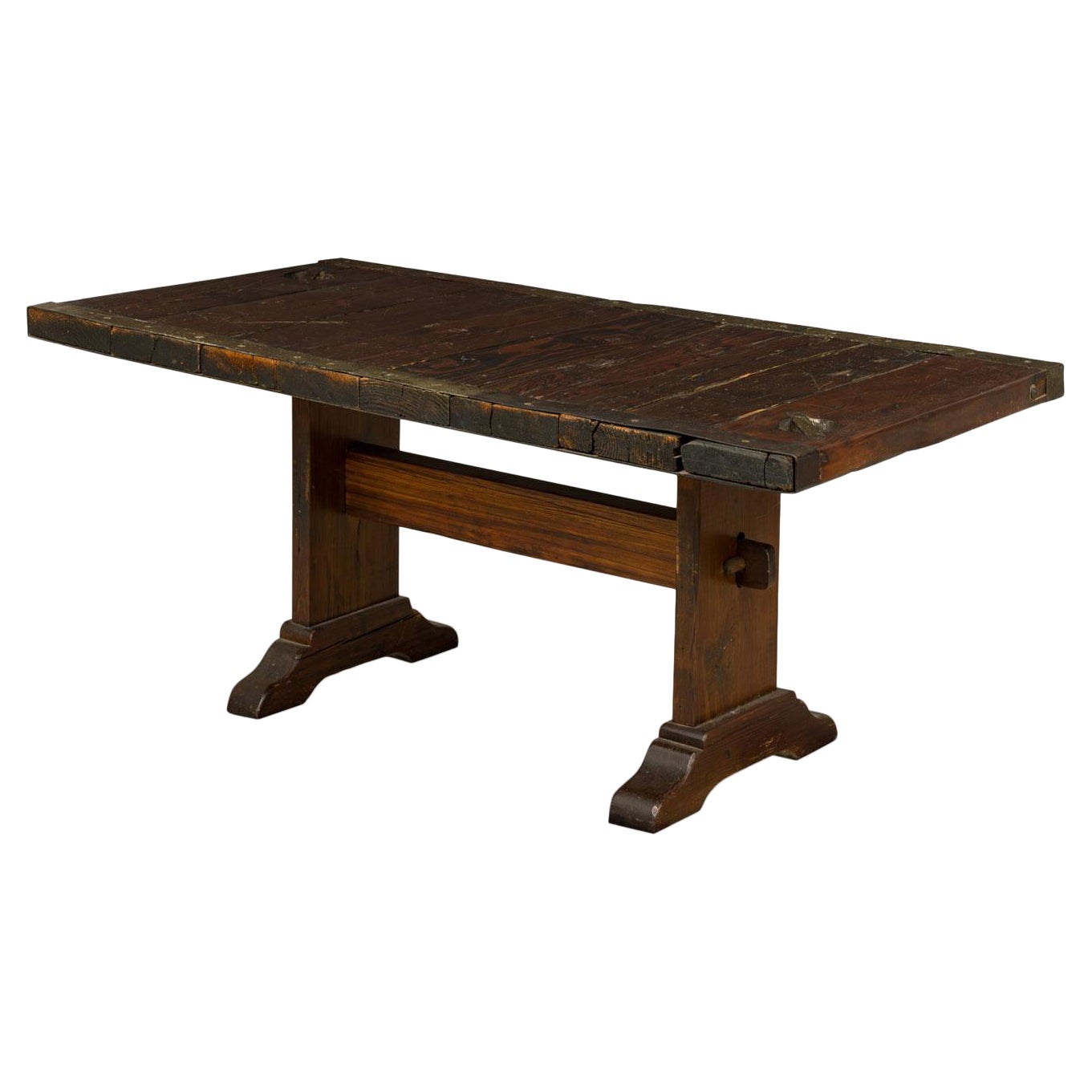 Tavolo da pranzo a cavalletto in Oak e ferro in stile country inglese in vendita