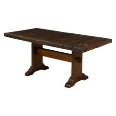English Country style Oak Trestle and Iron Dining Table
