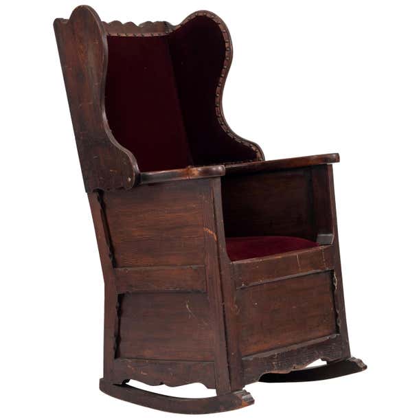 19th Century English Winged Rocking Chair in Pine and Velvet For Sale ...