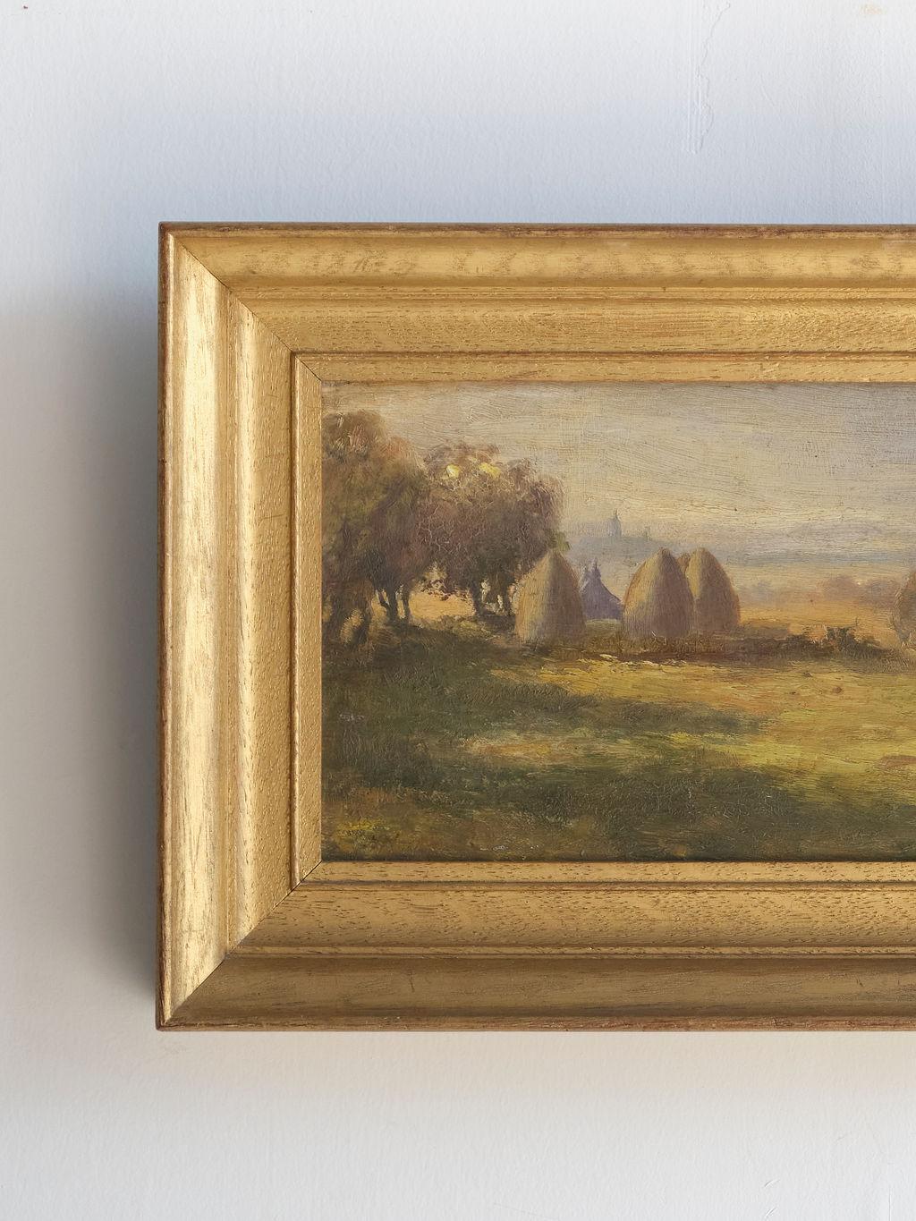 Victorien Peinture à l'huile de paysage de campagne anglaise avec cadre doré en vente