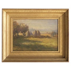 English Countryside Landscape Oil Painting with Gold Frame