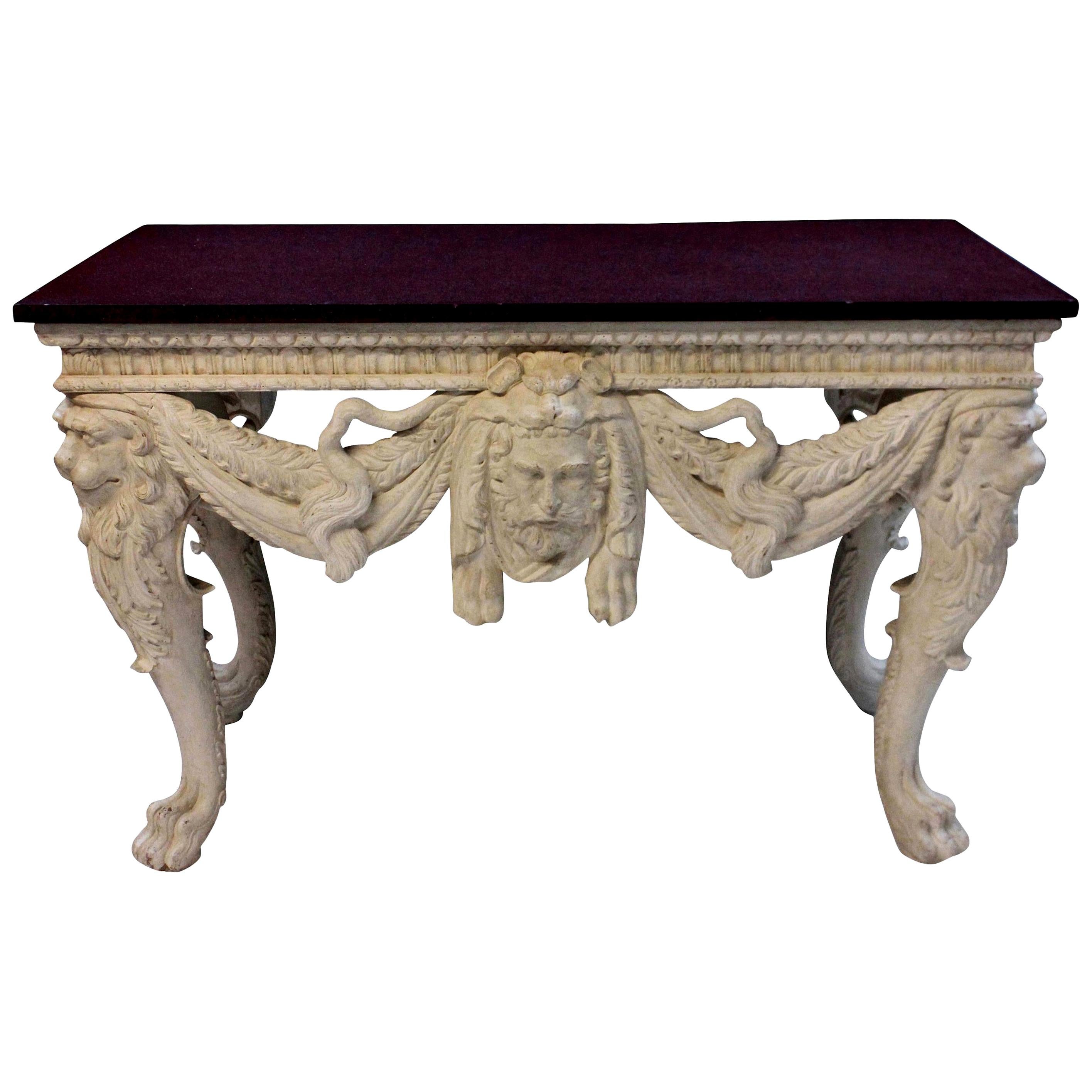 English County House Console Table with a Solid Porphyry Top