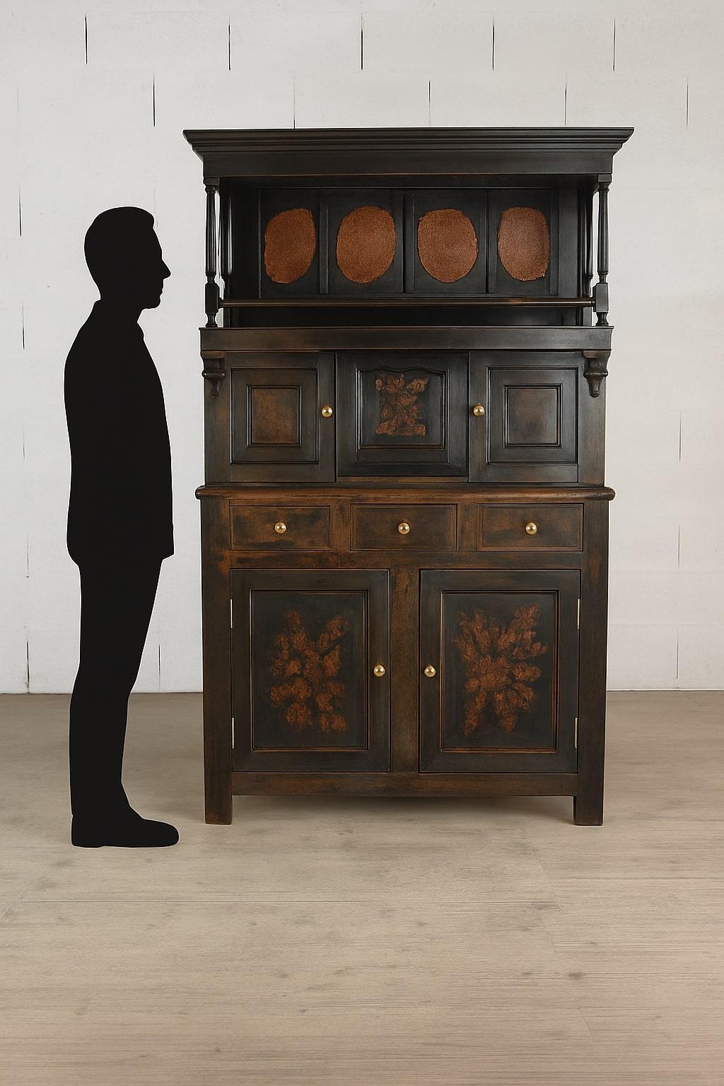 Englischer Hofschrank aus polychromer Eiche - Lancashire / Yorkshire, um 1600-1620 im Angebot 1