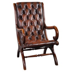 Vintage  English cowhide chesterfield armchair