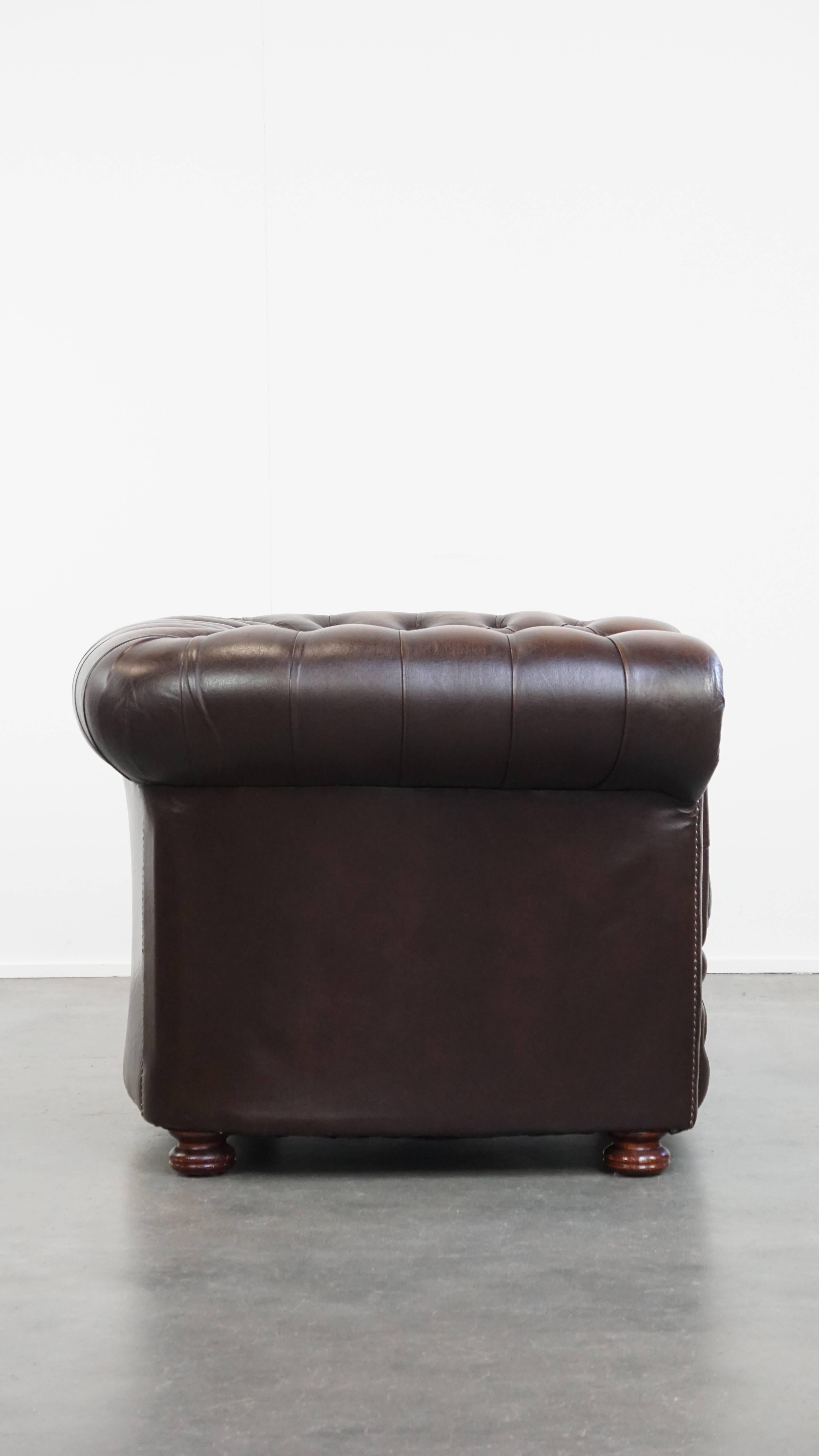 Fait main Fauteuil Chesterfield en cuir de vachette anglais en vente