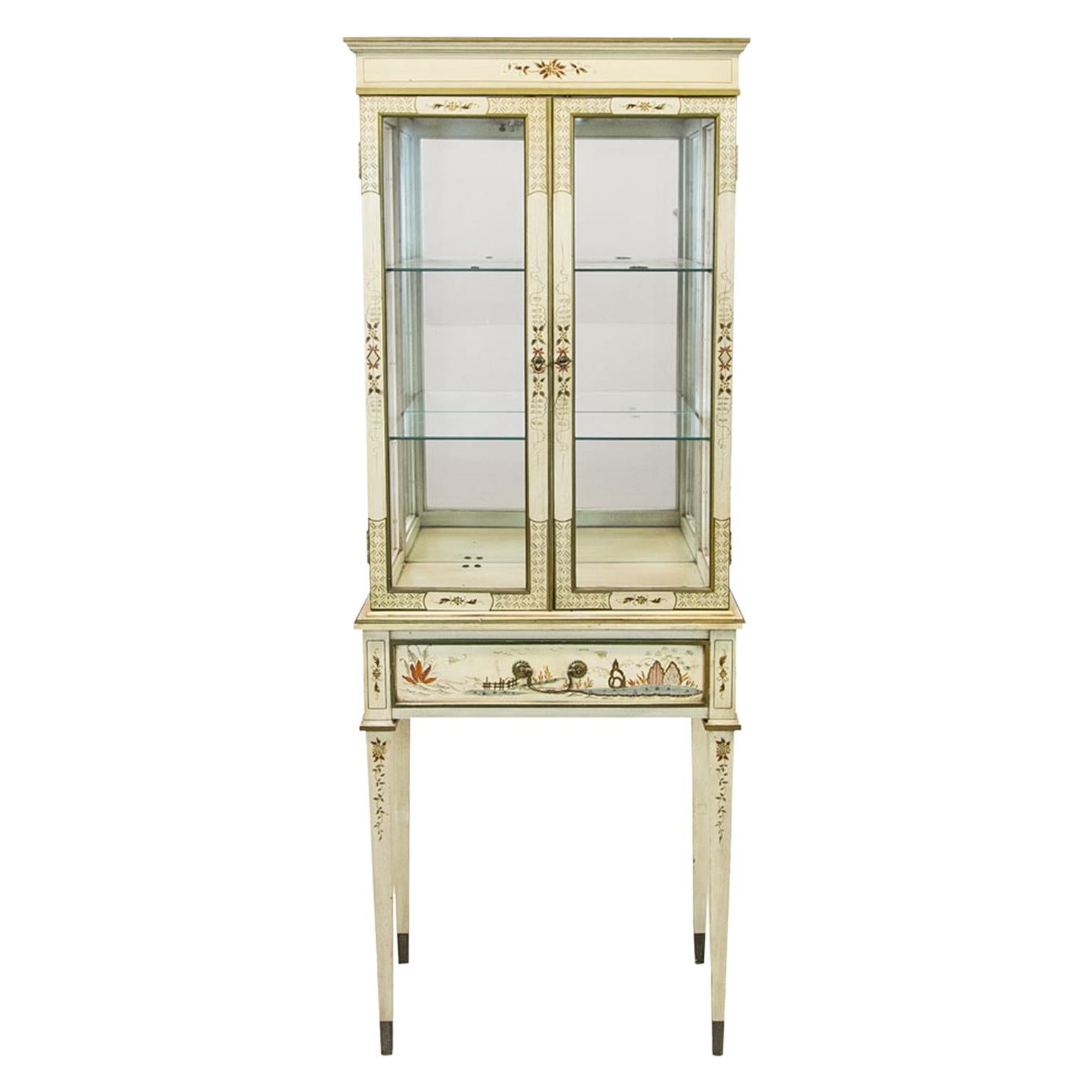 English Cream Colored Chinoiserie Display Case For Sale At 1stdibs