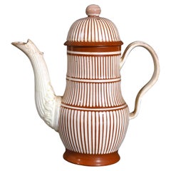 English Cream-Glazed Redware and Coffee Pot and Cover, circa 1775-1785