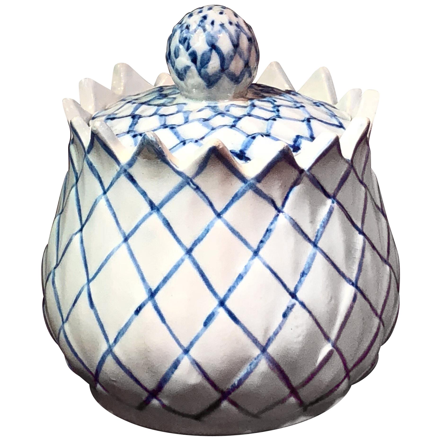 English Creamware ‘Artichoke’ Custard Cup, Blue Details, circa 1780 For Sale