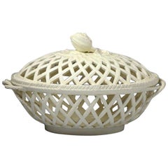 English Creamware Basket with Cover Staffordshire or Yorkshire Pottery Antique English Creamware Basket with Cover Staffordshire or Yorkshire Pottery