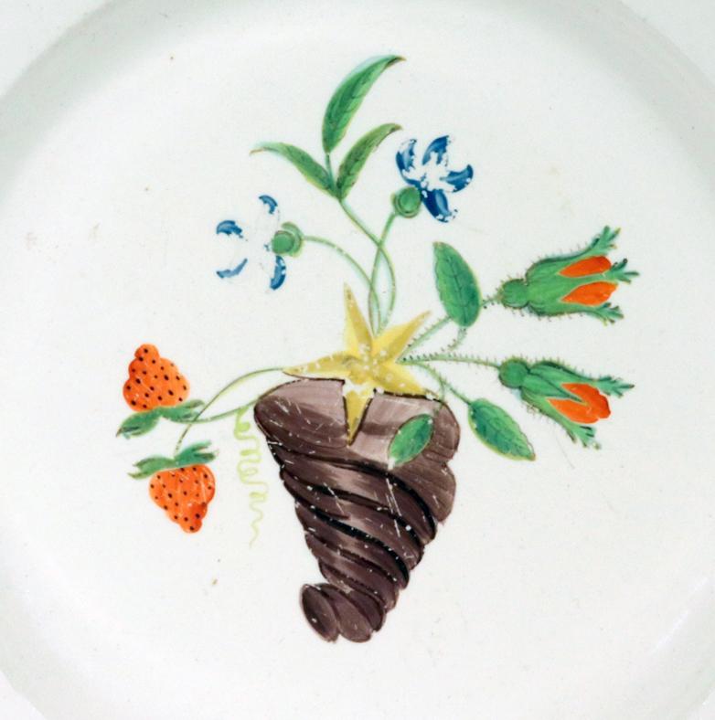 Georgian English Creamware Cornucopia Wall Pocket  and Flowers Plate For Sale