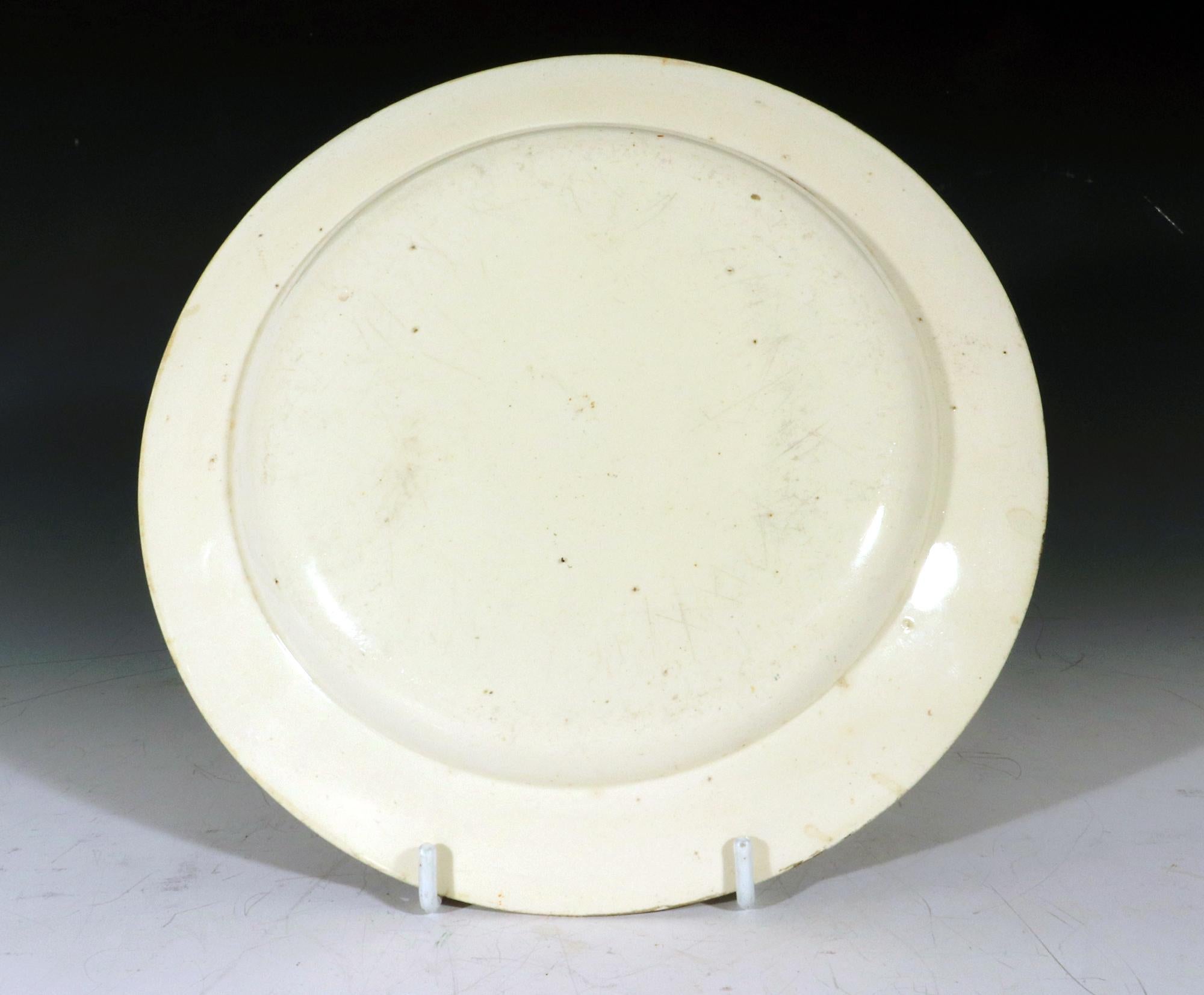 19th Century English Creamware Cornucopia Wall Pocket  and Flowers Plate For Sale