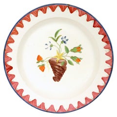 English Creamware Cornucopia Wall Pocket  and Flowers Plate
