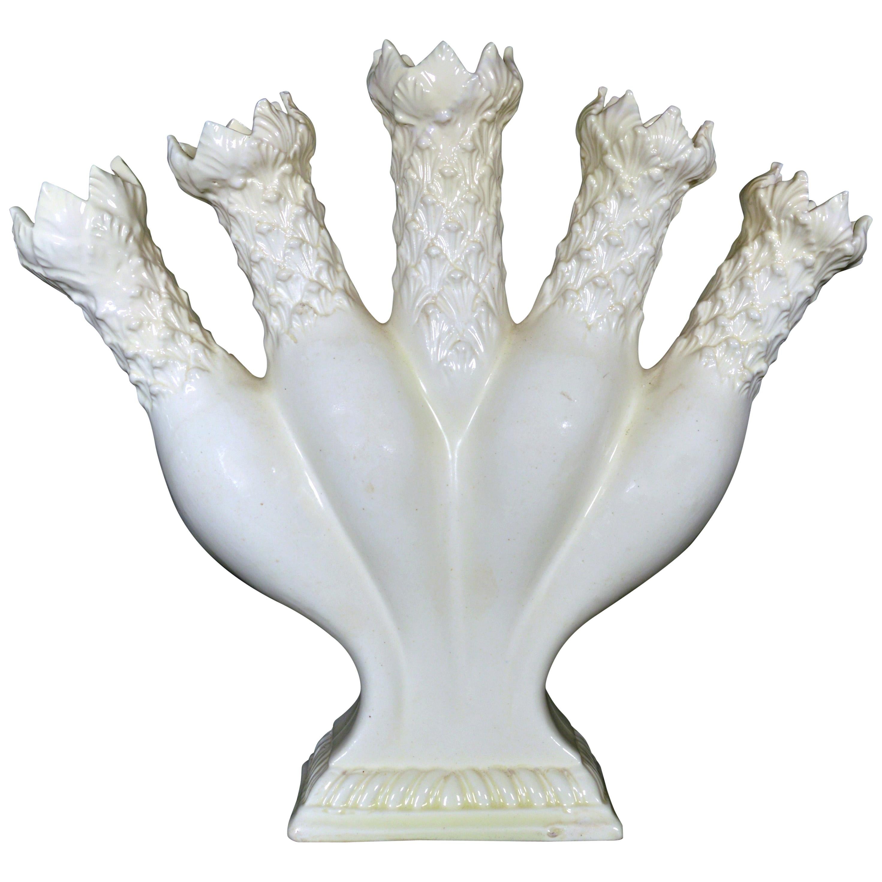 English Creamware Finger Vase or Quintel Flower Horn, Early 19th Century