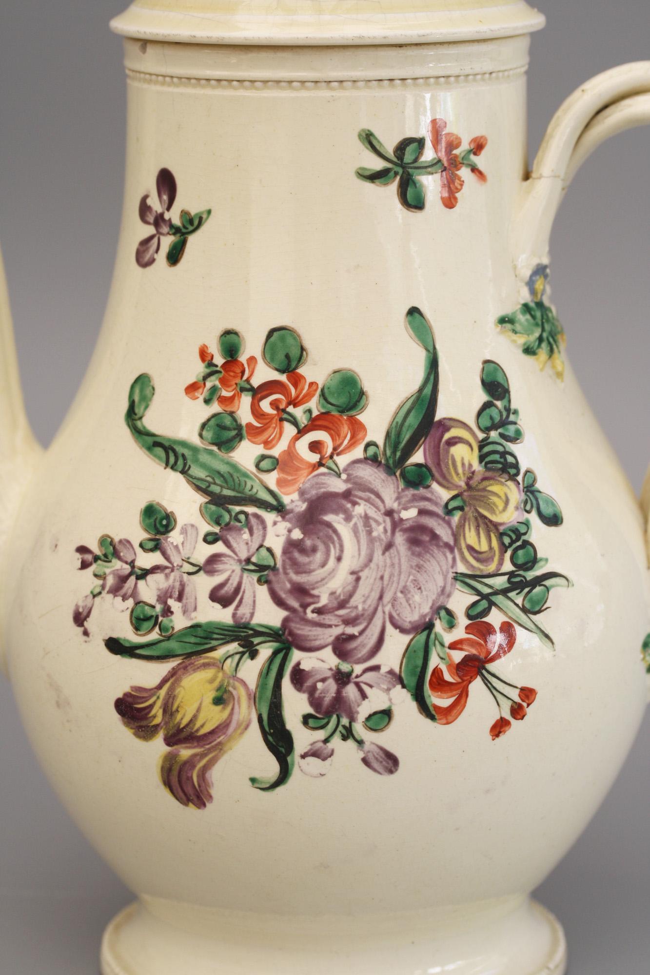 English Creamware Floral Painted Teapot and Cover, circa 1770 2