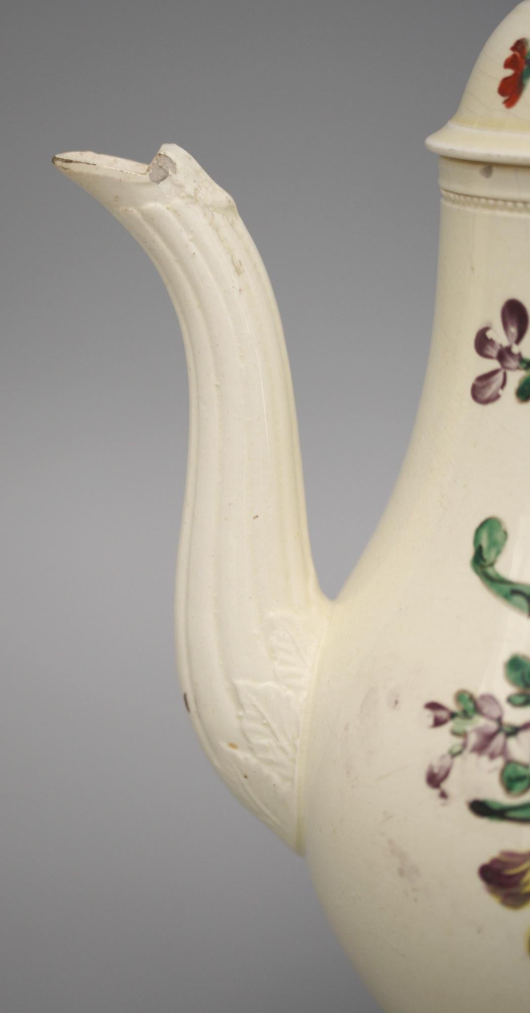 English Creamware Floral Painted Teapot and Cover, circa 1770 3