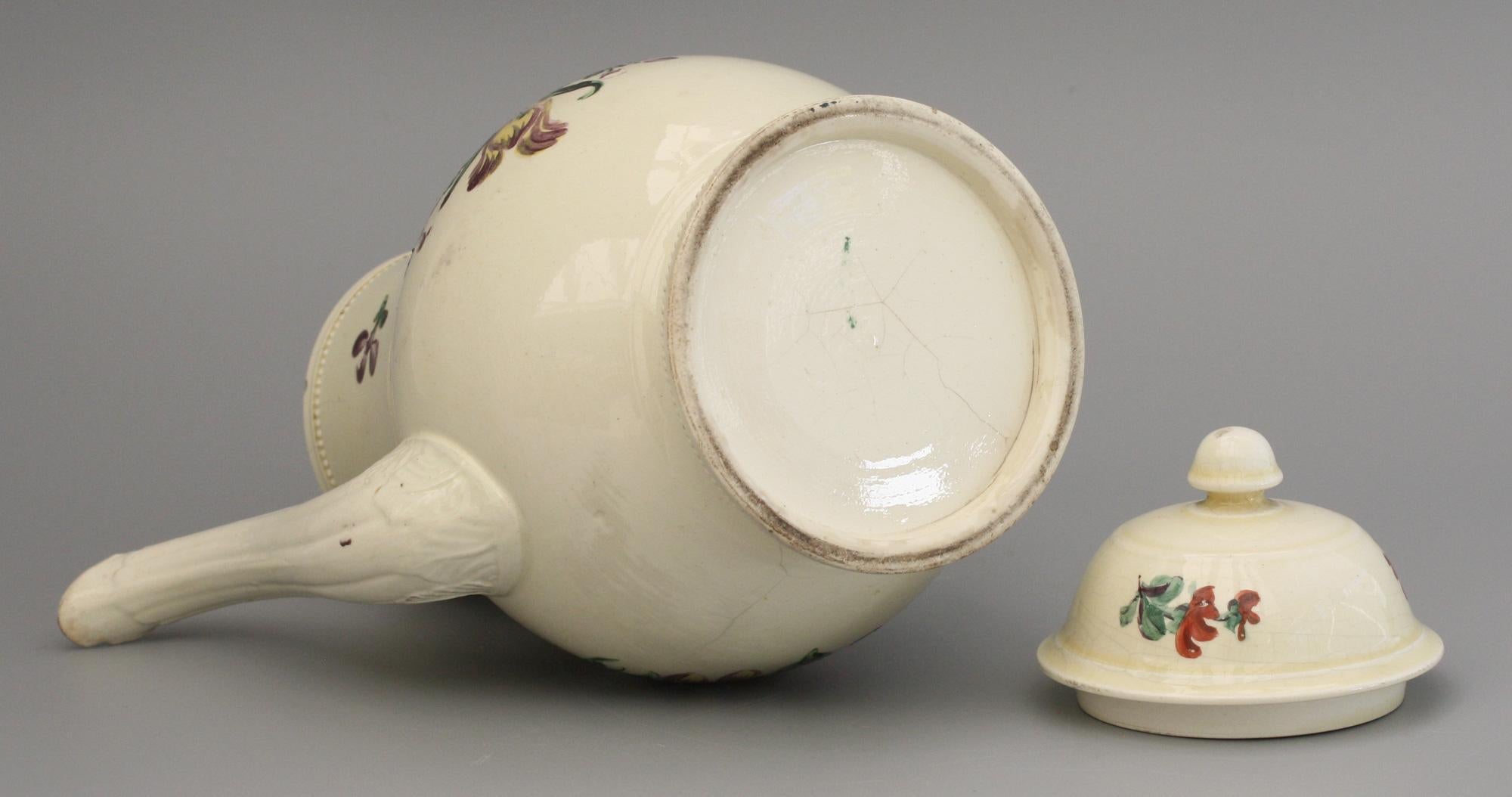 Late 18th Century English Creamware Floral Painted Teapot and Cover, circa 1770