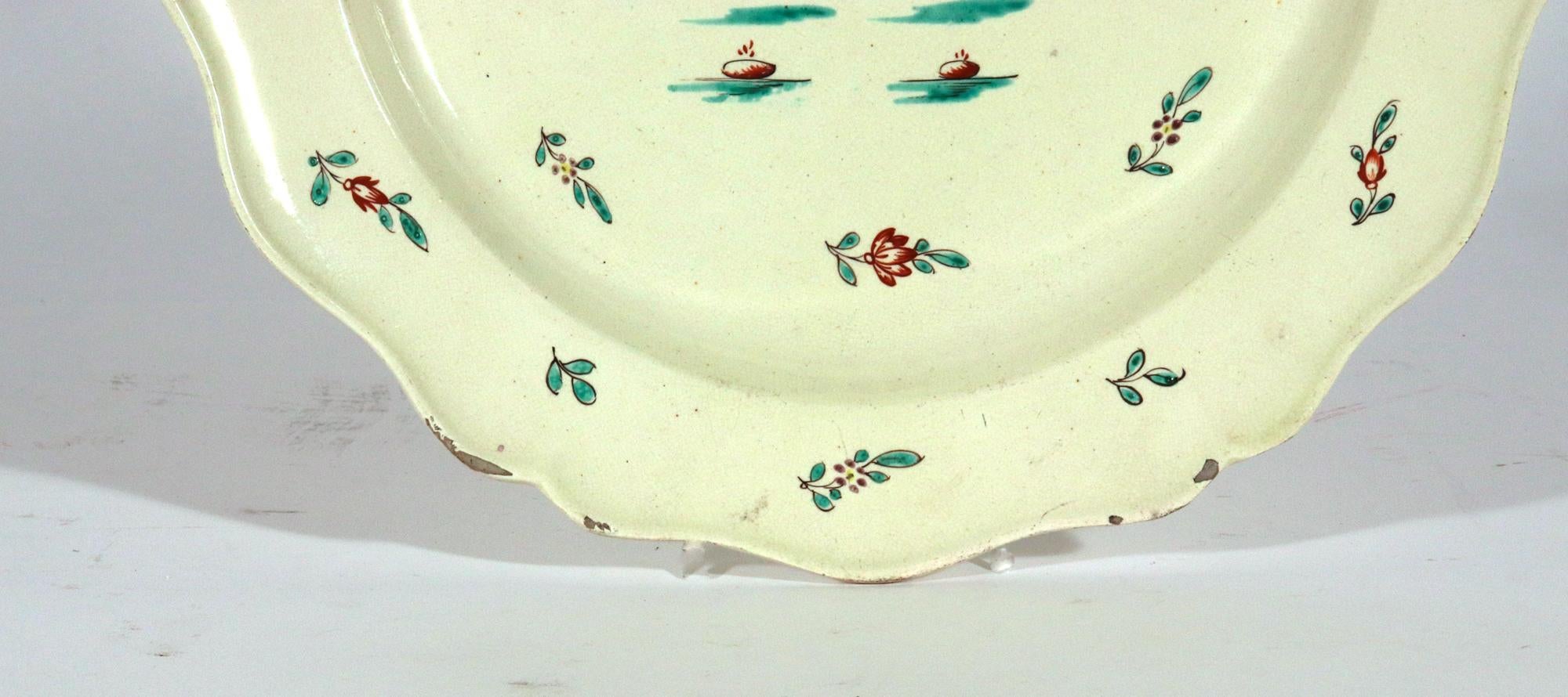 English Creamware Large Shaped Chinoiserie Dishes For Sale 1