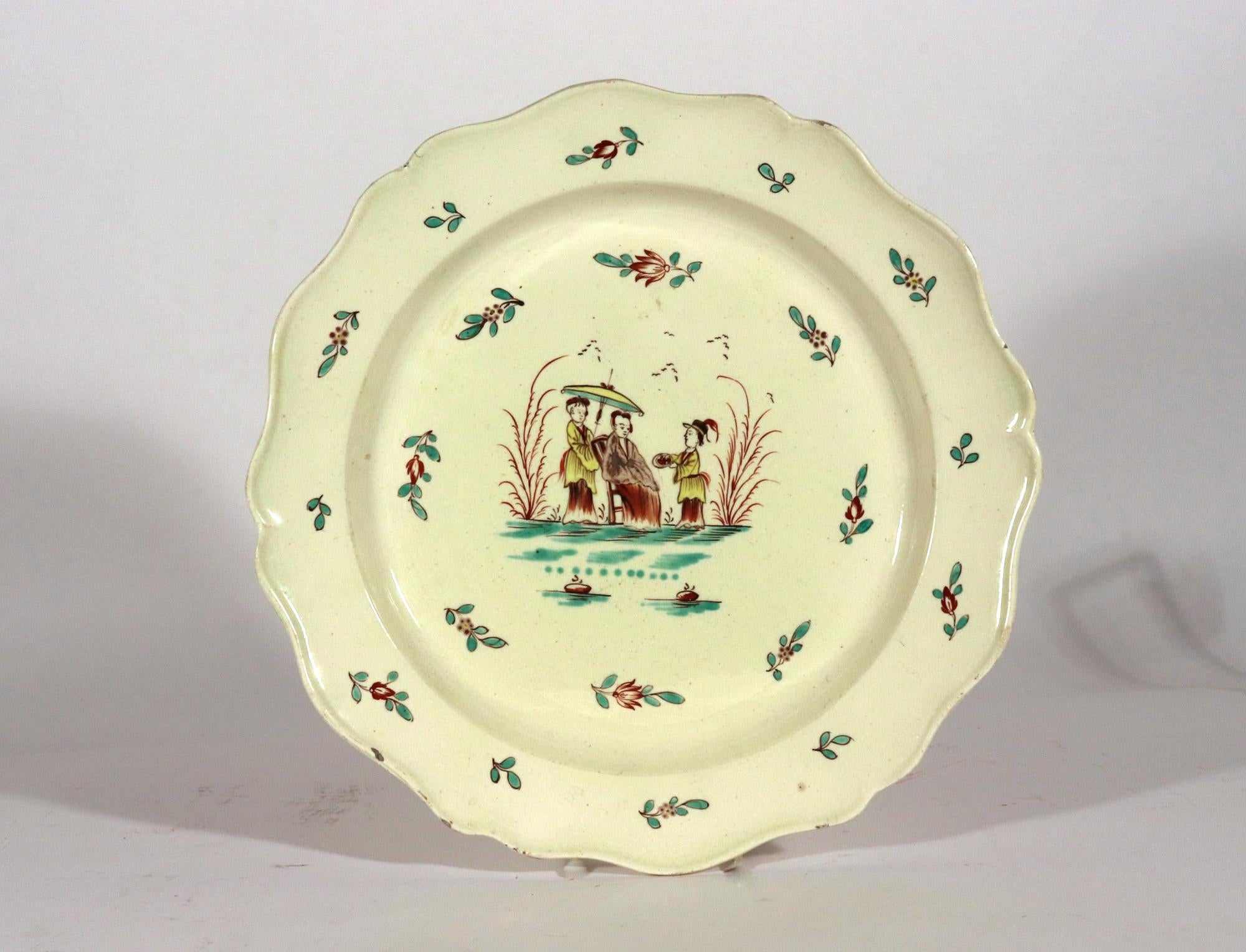 English Creamware Large Shaped Chinoiserie Dishes For Sale 2
