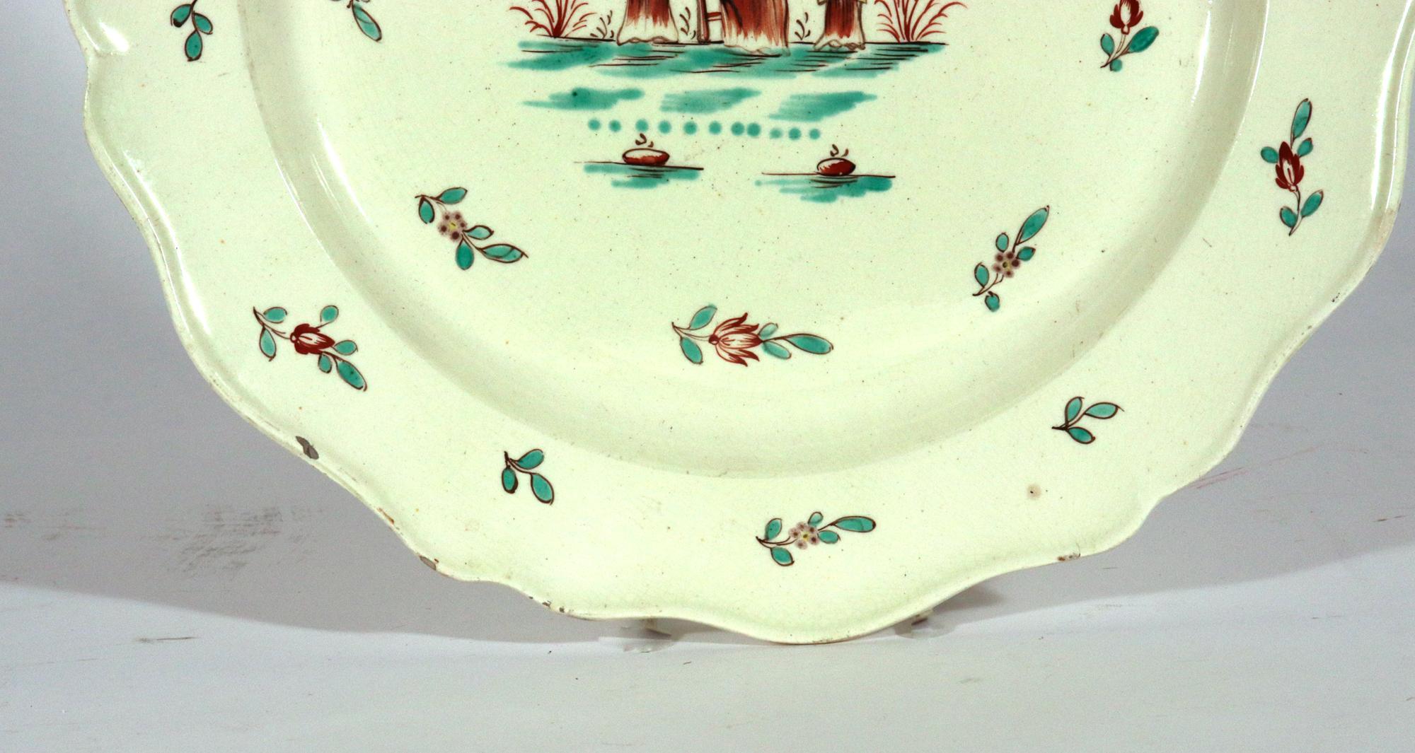 English Creamware Large Shaped Chinoiserie Dishes For Sale 4