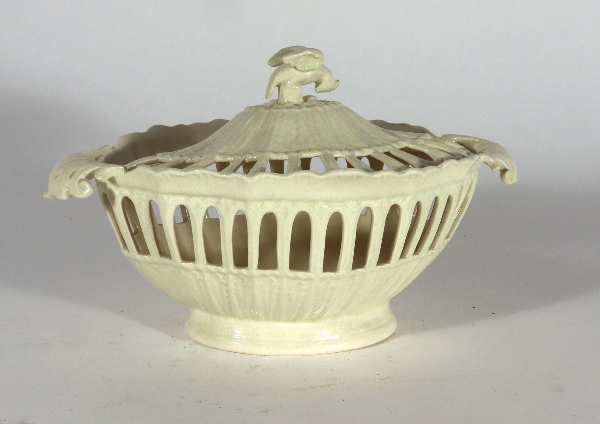 English Creamware Openwork Fruit Baskets and Covers 6