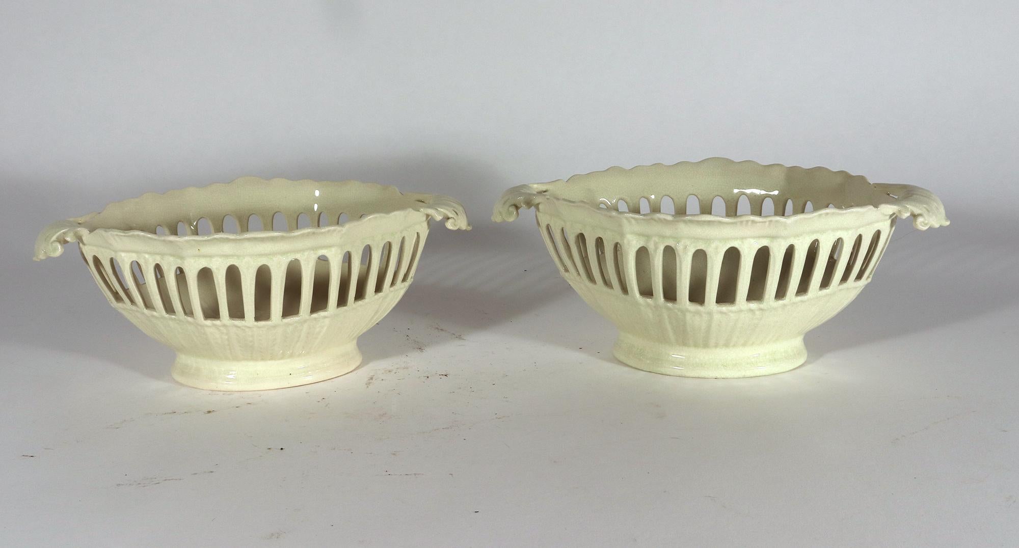 English Creamware Openwork Fruit Baskets and Covers For Sale 9