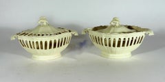 English Creamware Openwork Fruit Baskets and Covers