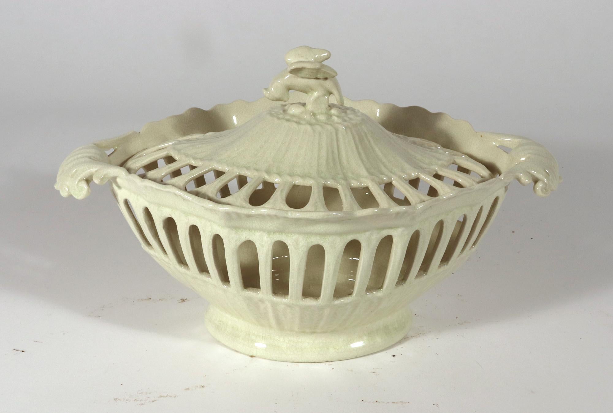 20th Century English Creamware Openwork Fruit Baskets and Covers For Sale