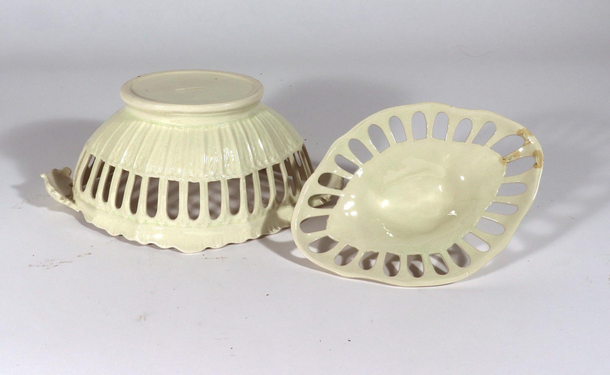 English Creamware Openwork Fruit Baskets and Covers For Sale 3