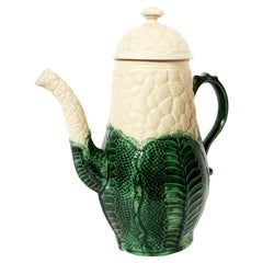 English Creamware Pottery Cauliflower Coffee Pot and Cover