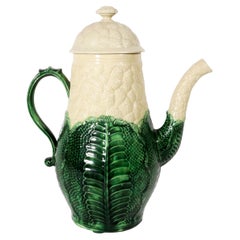 English Creamware Pottery Cauliflower Coffee Pot and Cover