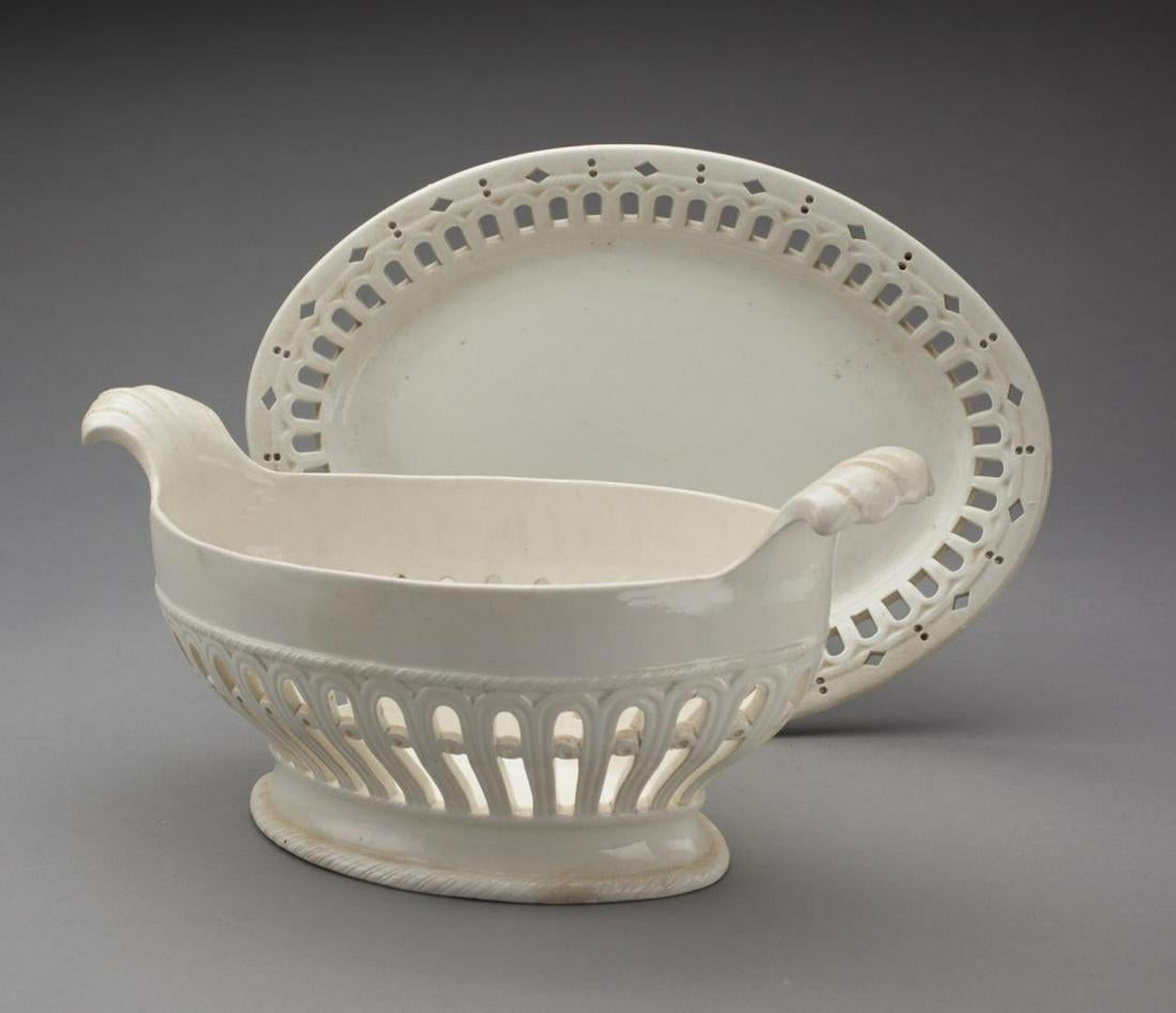 Georgian English Creamware Pottery Fruit Baskets and Stands, circa 1800