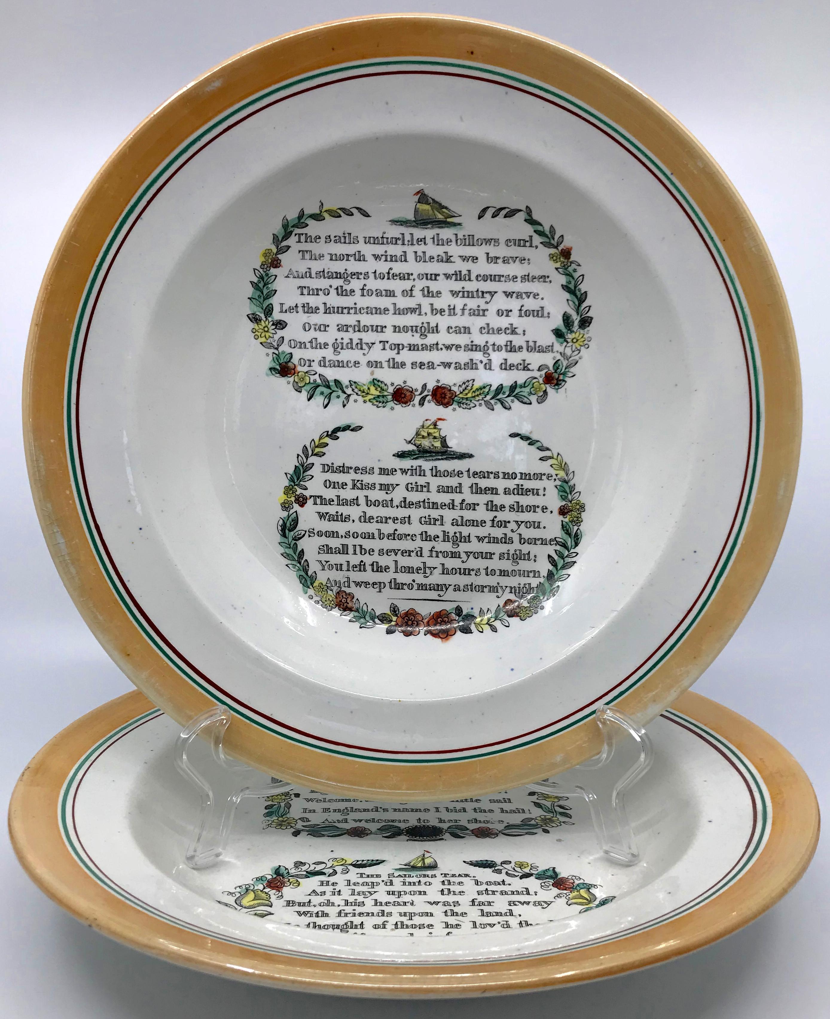English Creamware Sailor Plates In Good Condition For Sale In New York, NY