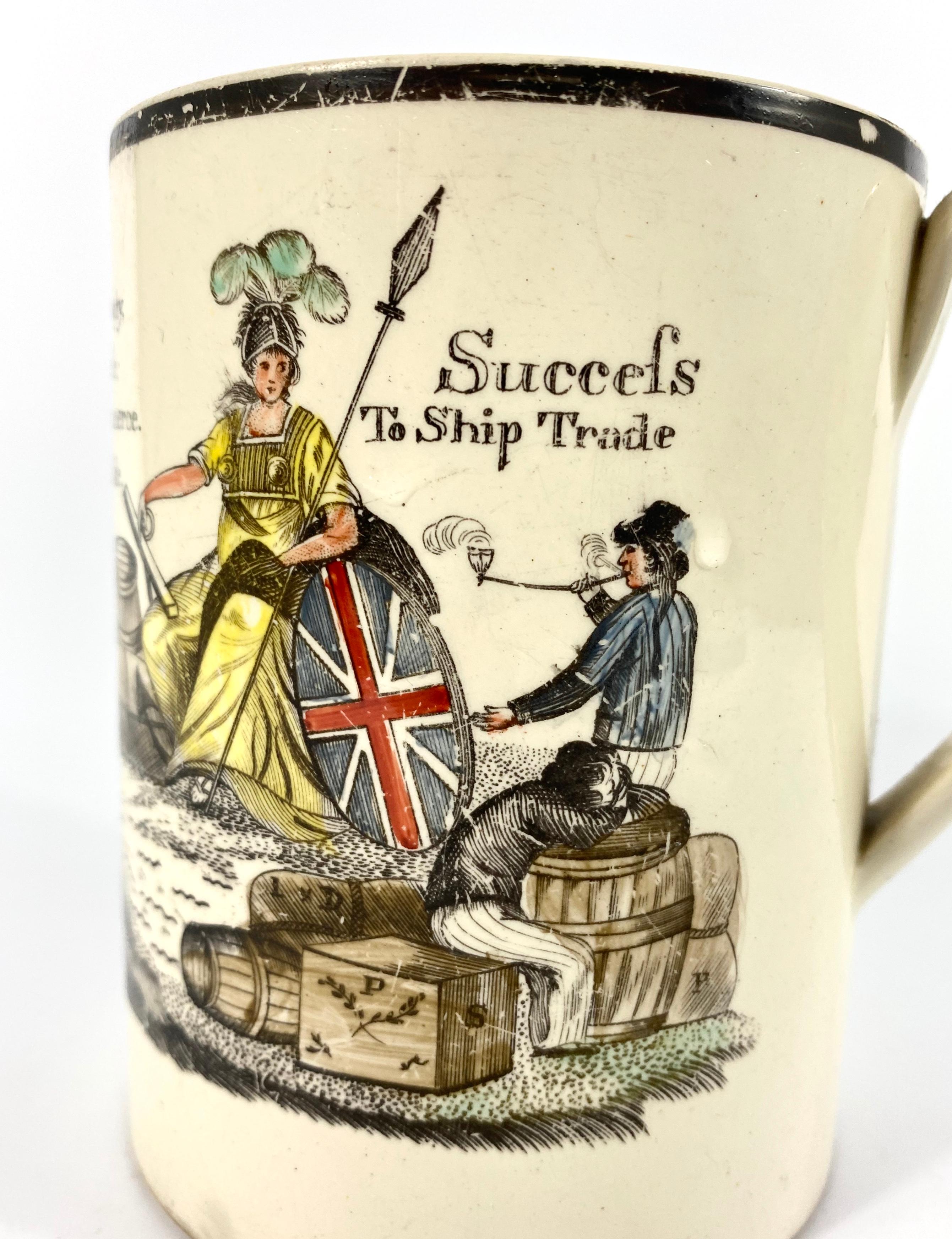 Fired English Creamware ‘Success to Ship Trade’ Mug, circa 1790