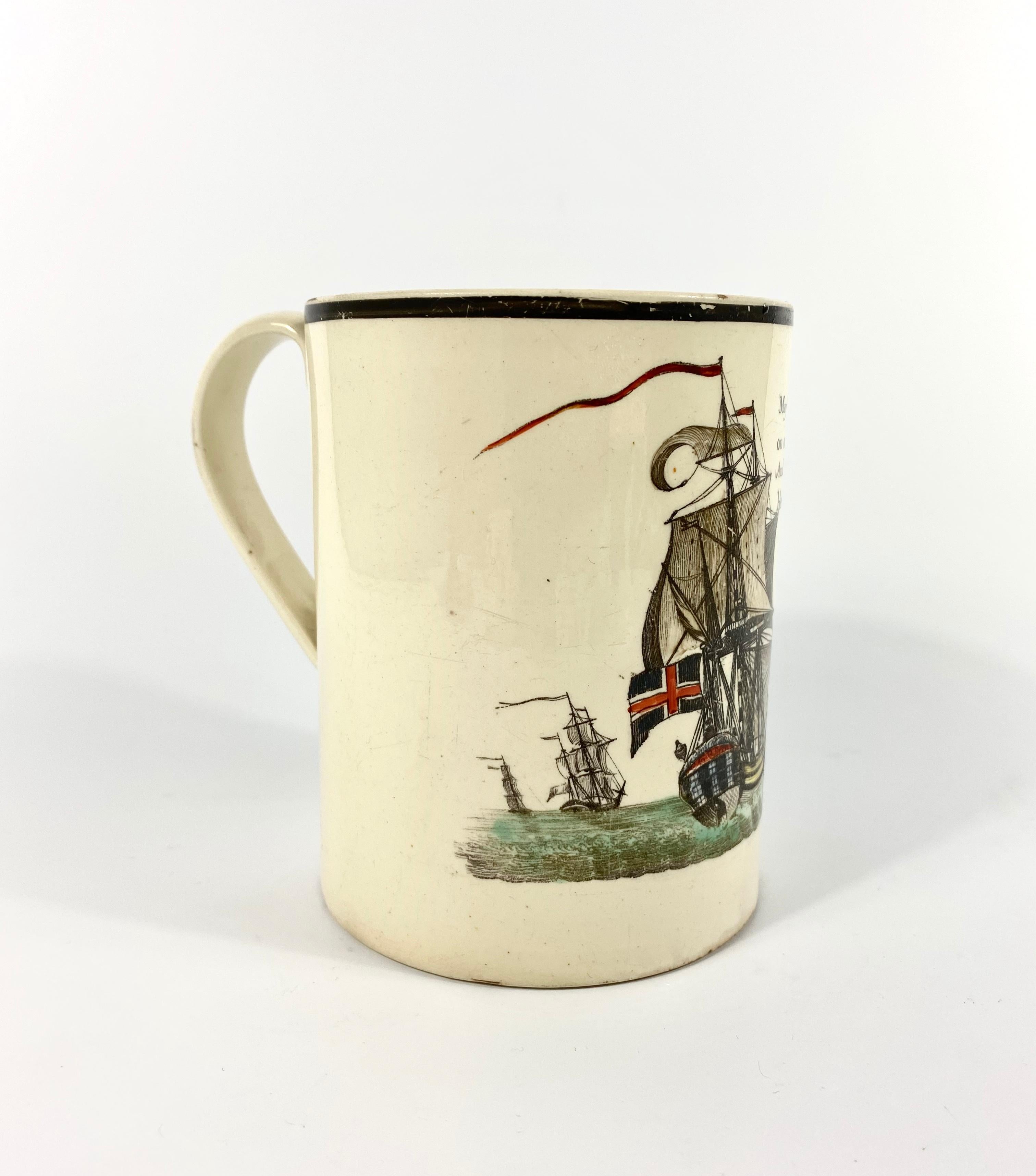 Late 18th Century English Creamware ‘Success to Ship Trade’ Mug, circa 1790