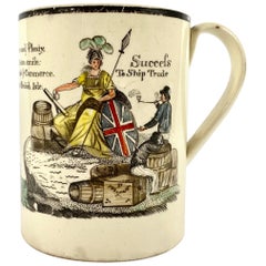 Tasse en faïence anglaise "Success to Ship Trade":: vers 1790