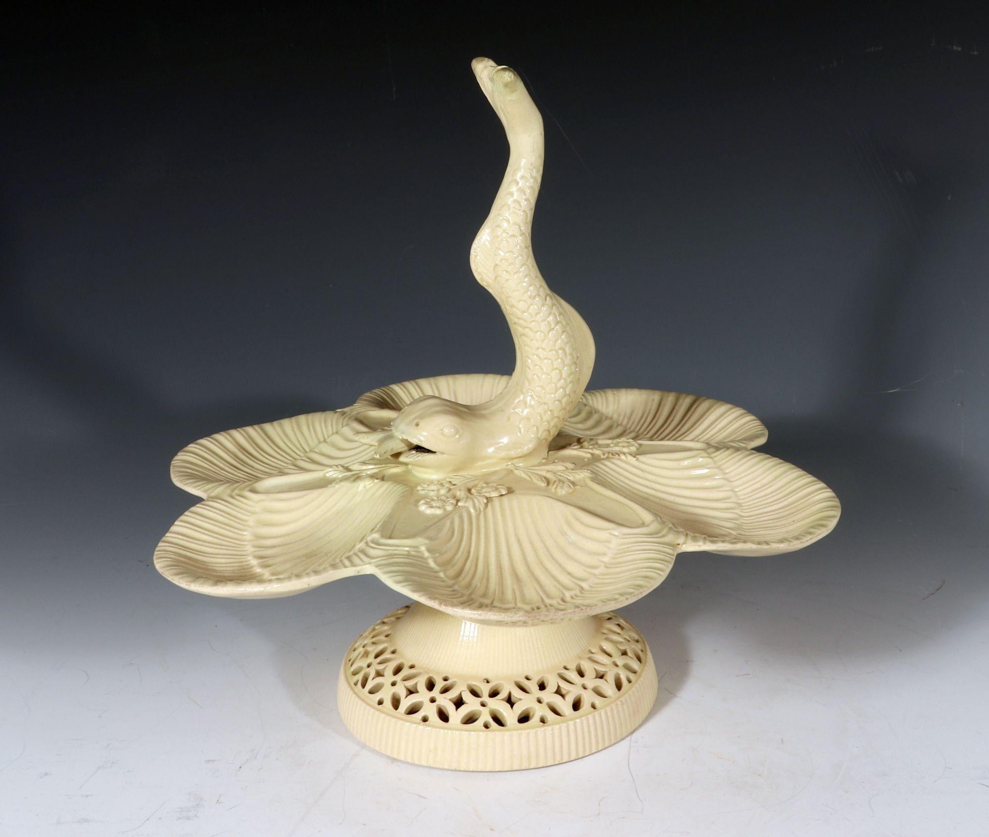 18th Century English Creamware Sweetmeat Stand with Dolphin, Leeds, Yorkshire